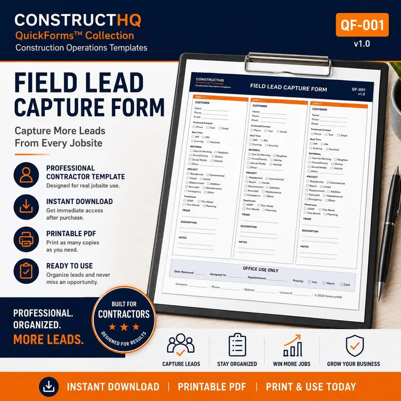 Contractor Field Lead & Estimate Request Form | Printable PDF