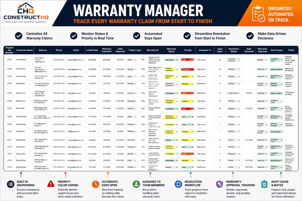 Contractor Warranty Manager | Google Sheets Tracker